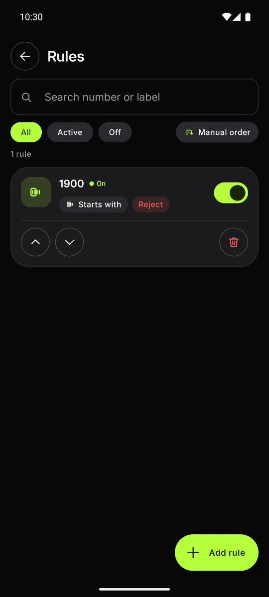 Rules screen