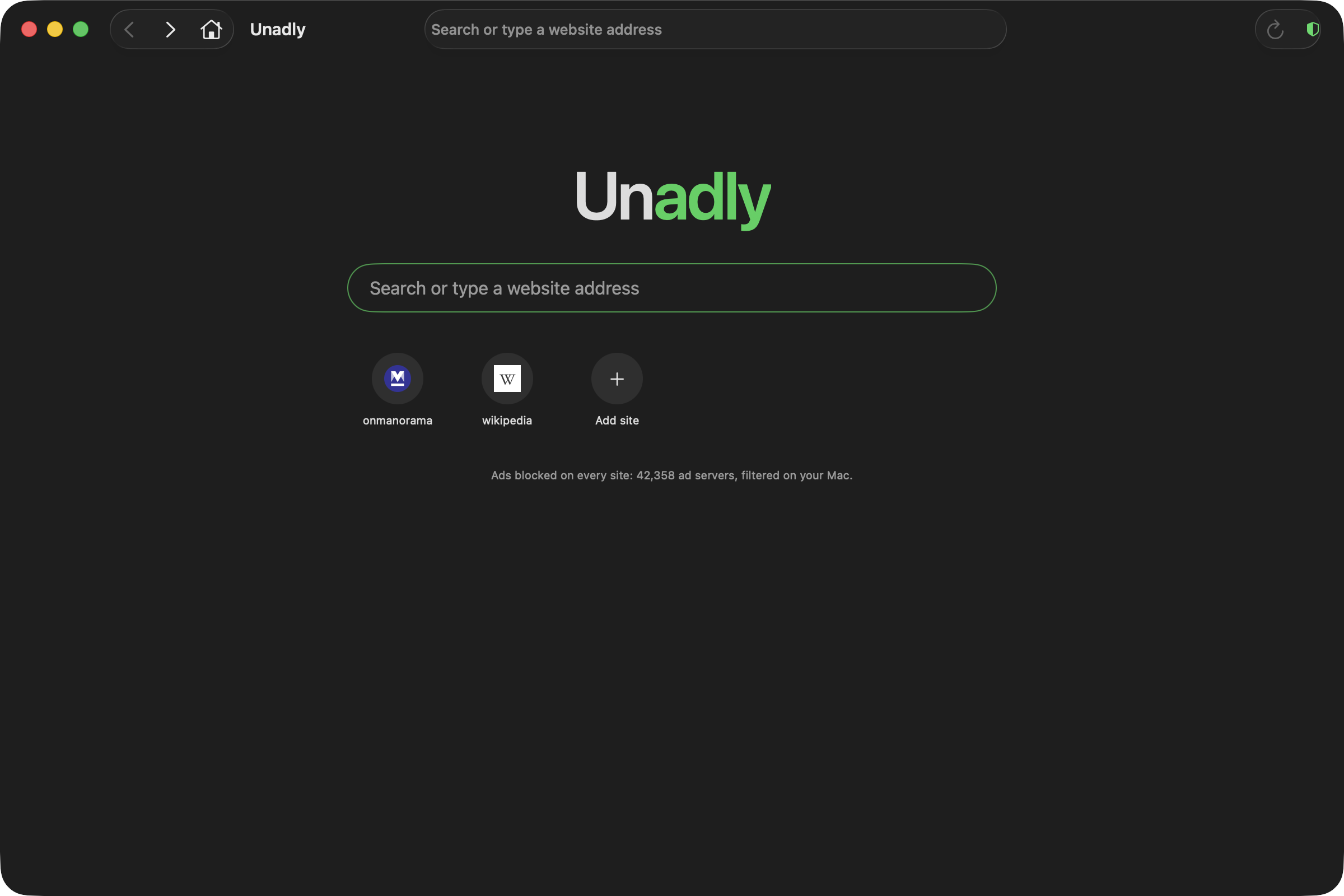 Unadly's home page: the Unadly logo, a search field and pinned sites